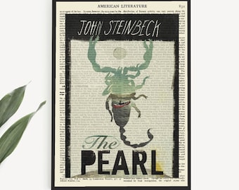 Printable 'The Pearl' by John Steinbeck Book Cover Art Print on Vintage Page, Digital Steinbeck Poster, Gift For Teacher, Bookish Gifts