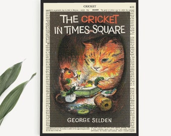 Printable 'The Cricket In Times Square' Book Poster Print on Vintage Page, Kids Room Decor, Children's Book Wall Art Gift, Classroom Poster