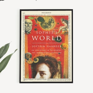 Printable Sophie&#39;s World Book Cover Art Print on Encyclopaedia Page, Philosopher Wall Art Print, Philosophy Teacher Gift, Bookish Wall Art