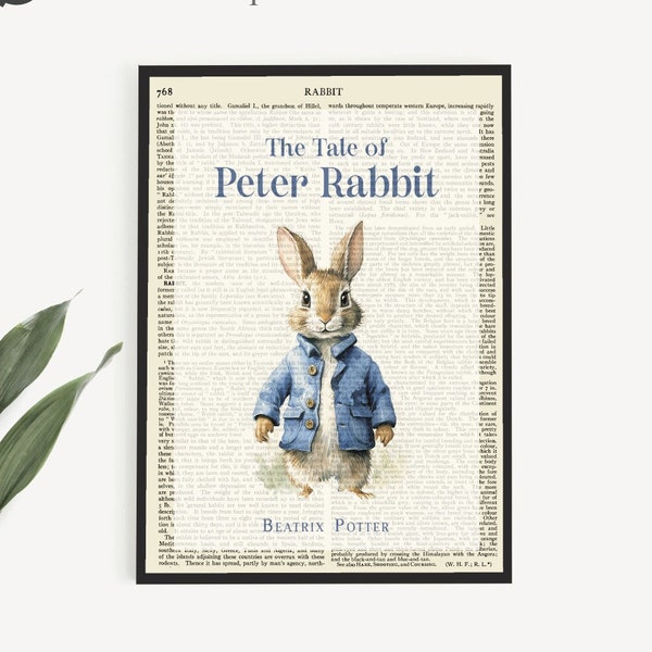 Téléchargeable « The Tale of Peter Rabbit » sur une ancienne page d'encyclopédie de 1911, Beatrix Potter Poster Print, Boys Nursery Wall Art Decor