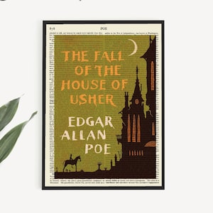 Printable Book Cover Art of 'The Fall oF House Usher', Edgar Allen Poe Wall Art Print, Gothic fiction Gift Idea
