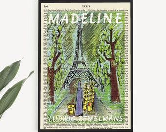 Imprimé 'Madeline' Art Print of Book Cover sur la page d’encyclopédie vintage 'Paris' de 1911, Girls Room Wall Art, Baby Girl Nursery