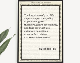Arte imprimible con cita de Marco Aurelio en la página de la enciclopedia, póster estoico, cita sobre la felicidad, impresiones estoicas, regalos estoicos