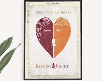 Printable 'Romeo & Juliet' Wall Art Poster Print, Romantic Last Minute Valentines Day Gift, Shakespeare Gifts, Theatre Playbill Poster