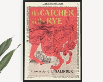 Impression d'art couverture de livre imprimable A Catcher in the Rye par J. D. Salinger, impression d'art mural littéraire, cadeau livresque pour une majeure en anglais, lit américain