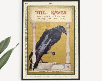 Utskrivbar bokomslagskonst av Korpen av Edgar Allen Poe, väggkonsttryck i klassrummet för hemmakontor, biblioteksstudiedekor, väggkonst i Korpen