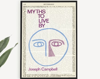Copertina stampabile del libro "Miti da vivere" di Joseph Campbell su Vintage Page, idee regalo mitologiche per scrittori e filosofi