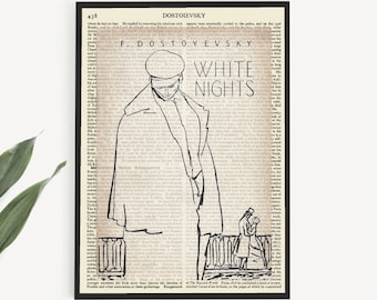 'Weiße Nächte' Buch Cover Kunst auf alter Seite, Dostojewski Poster Druck, Haus Büro oder Arbeitszimmer Wandkunst, Klassenzimmer Kunst, Booktok Geschenke