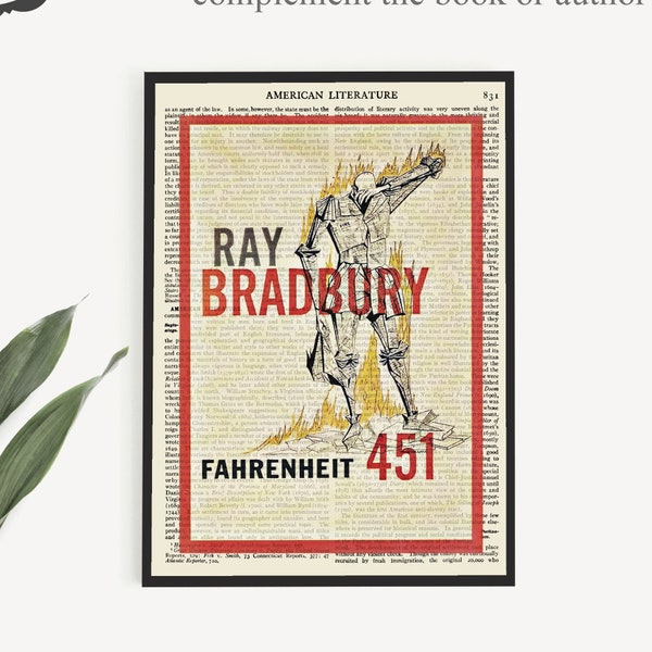 Printable Book Cover Fahrenheit 451 by Ray Bradbury on Encyclopaedia Page, Affordable Dorm Decor, English Student Gift