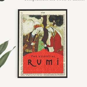 Wydrukowana okładka książki „The Essential Rumi”, wydruk plakatu Rumi, pomysł na prezent z poezją perską dla nauczyciela, sztuka ścienna do klasy, kącik czytelniczy