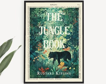 Impression d'affiche Rudyard Kipling « Le livre de la jungle », couverture de livre art déco mural, cadeau livresque pour les amoureux des animaux, décoration de chambre d'enfant jungle