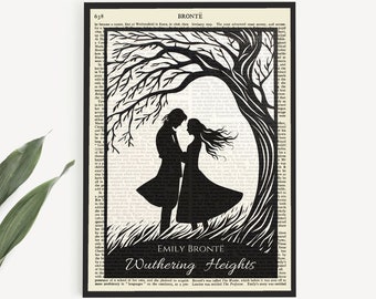 Afdrukbare Wuthering Heights Wall Art Print op antieke 'Bronte' pagina, boekomslag kunstafdrukken, Last Minute Gift of vrouwelijk Home Office Decor