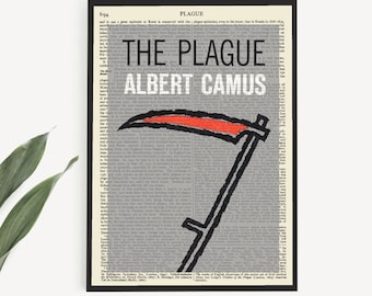 Printable 'The Plague' Book Cover Poster by Albert Camus on old page, French Literature Bookish Gifts, Dorm Room Decor, Home Office Print