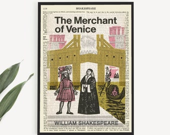 Instant Download 'The Merchant Of Venice' Book Art Print on a Vintage Encyclopedia Page, William Shakespeare Poster Print, Dorm Room Prints