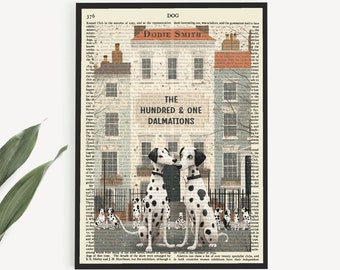 Printable 'The Hundred and One Dalmatians' Book Cover on Old Page, Living Room Wall Art Decor, Dalmatian Prints, Pet Decor, Fathers Day Gift