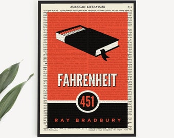 Fahrenheit 451 Printable Poster, Book Cover Art Print by Ray Bradbury, Mid Century Print, American Literature Poster, Banned Book