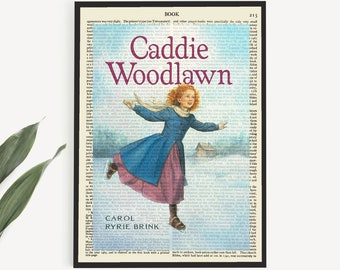 Printable 'Caddie Woodlawn' Book Cover Print on Old Page, Classroom Poster, Childrens Book Art Print, Kids Room Wall Art