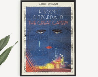 The Great Gatsby Printable Book Cover Art Print on Vintage Page, Last Minute Gift Printable for F Scott Fitzgerald Fan, Flapper Poster Decor