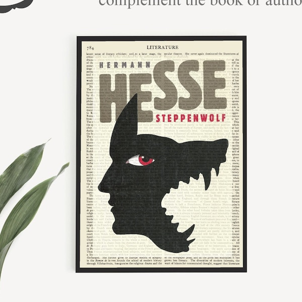 Un imprimé 'Steppenwolf' Livre Cover Poster Imprimer sur la page vintage, Hermann Hesse Print, PrintAble Wall Art, Literary Gifts For Book Lover