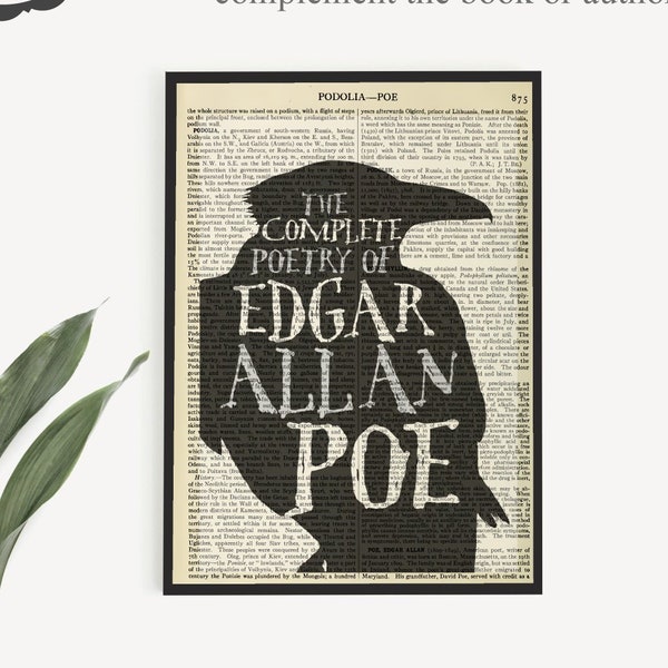 Edgar Allen Poe Printable, Complete Poetry of Edgar Allen Poe Wall Art Print of Book Cover on 'Poe' Encyclopaedia Page, The Raven Wall Art