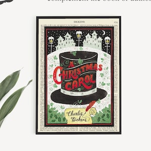 Printable &#39;A Christmas Carol&#39; Book Cover Art on an Antique Encyclopaedia &#39;Dickens&#39; Page, Charles Dickens Print, Christmas Wall Art Decor