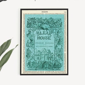 Printable Art, Bleak House Book Cover Poster, Charles Dickens Book Art On Upcycled Page, Literary Gifts For Bookish Best Friend