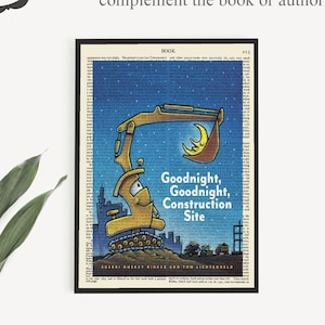 Póster imprimible con la portada del libro 'Buenas noches, buenas noches, obra en construcción', impresión de libro para niños, decoración de pared para el aula, impresiones artísticas para la habitación de los niños