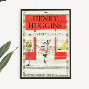 &#39;Henry Huggins&#39; Buch Cover Poster Druck auf alten Seite, Kinderbuchkunst, Jungen Zimmer Wand Kunst, Kinder Hund Dekor Geschenkidee