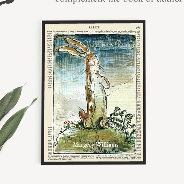 Printable 'The Velveteen Rabbit' Print on Vintage Page, Rabbit Poster Print, Boys Room Wall Art Prints, Nursery Decor, Kids Books Poster