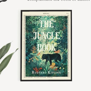 Pôster de Rudyard Kipling 'The Jungle Book' para impressão, decoração de arte de parede de capa de livro, presente literário para amantes de animais, decoração de berçário de selva