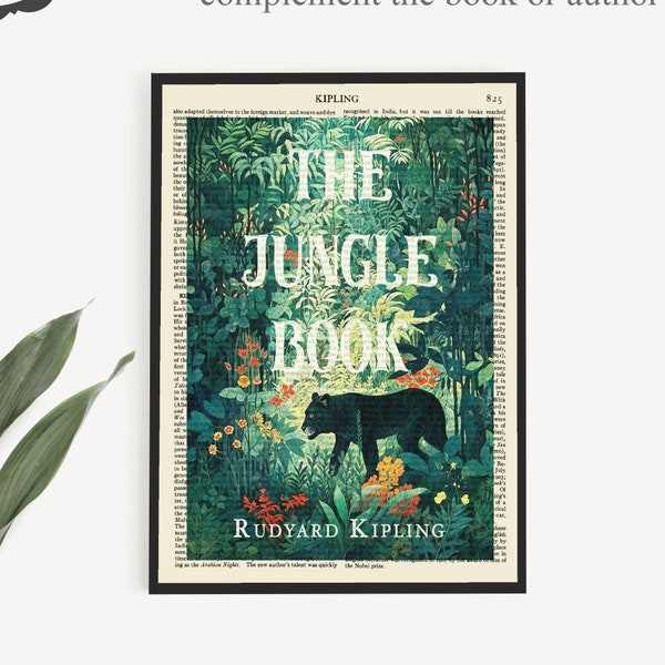 Printable 'The Jungle Book' Rudyard Kipling Poster Print, Book Cover Wall Art Decor, Bookish Gift For Animal Lover, Jungle Nursery Decor