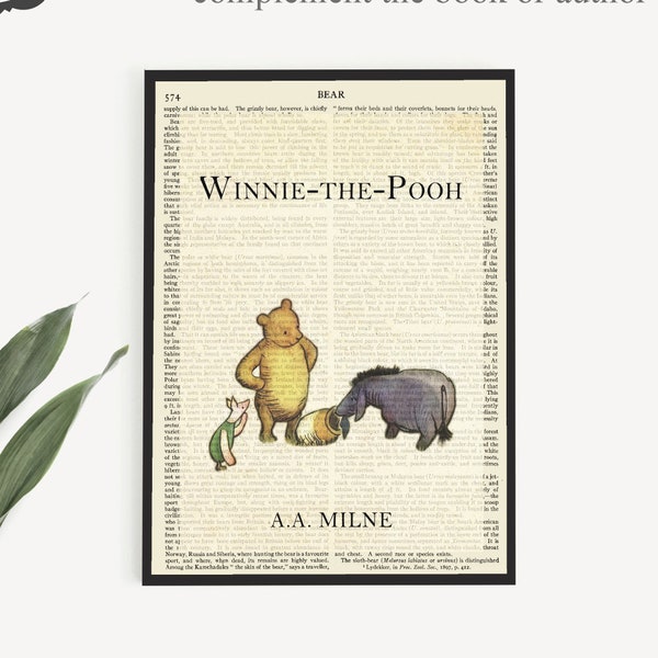 Printable Prints, Winnie The Pooh Bear Book Cover Poster, Boys Room Nursery Decor, Eeyore and Piglet, Digital Gifts, Kids Niece Nephew Gift