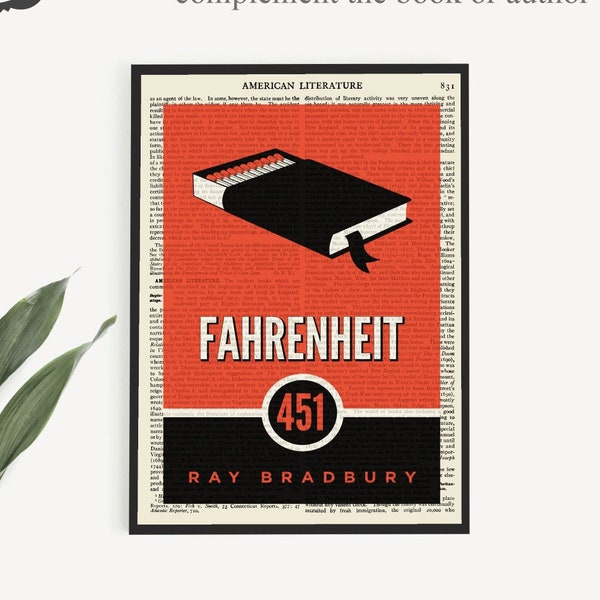 Fahrenheit 451 Printable Poster, Book Cover Art Print by Ray Bradbury, Mid Century Print, American Literature Poster, Banned Book