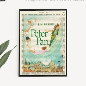 Printable &#39;Peter Pan&#39; Book Cover Poster on Vintage Page, J. M. Barrie Poster Print, Kids Room Wall Art Prints, Last Minute Kids Gift