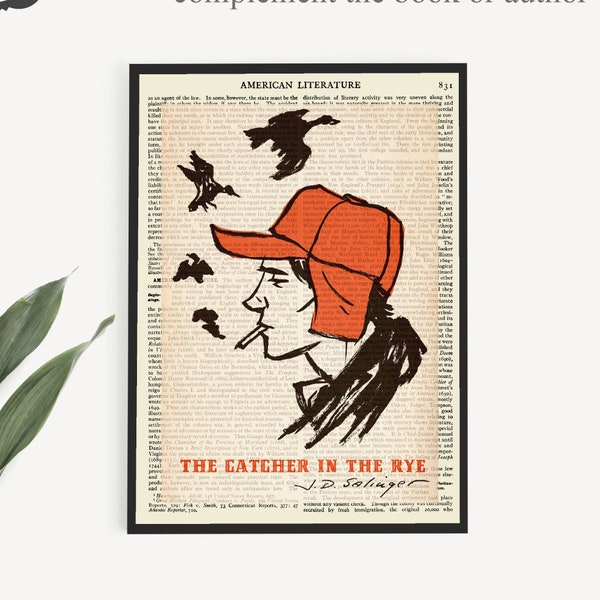 A Catcher In The Rye Printable Book Cover Art Print, Bookcase Decor, Gift For English Student/ Teacher, Literature Posters, Mens Home Office