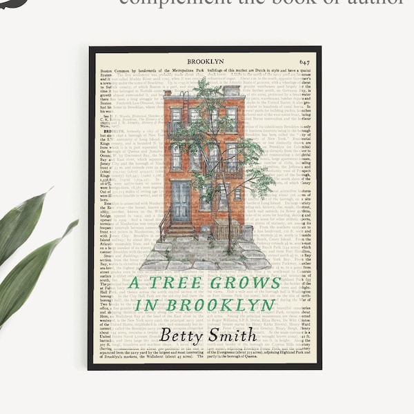 Printable Book Cover Art of A Tree Grows In Brooklyn on 'Brooklyn' page, Betty Smith Print, Literary Wall Art Gift, Teachers pay teachers