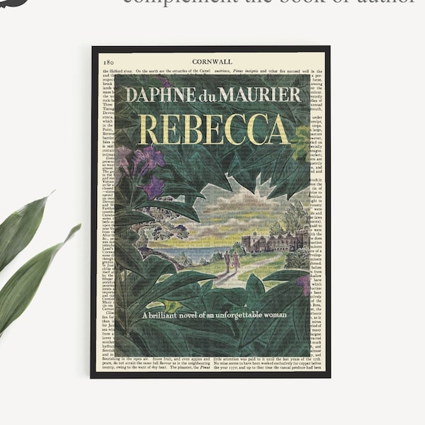 Downloadable 'Rebecca' Book Cover Art Print on an old 1911 Encyclopaedia Page, Daphne du Maurier Poster Print, Vintage Printable Art