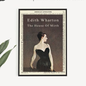 Printable Literary Art &#39;The House Of Mirth&#39; on Vintage Page, Edith Wharton Poster, Reading Nook Decor Wall Art Print, Book Lover Gifts