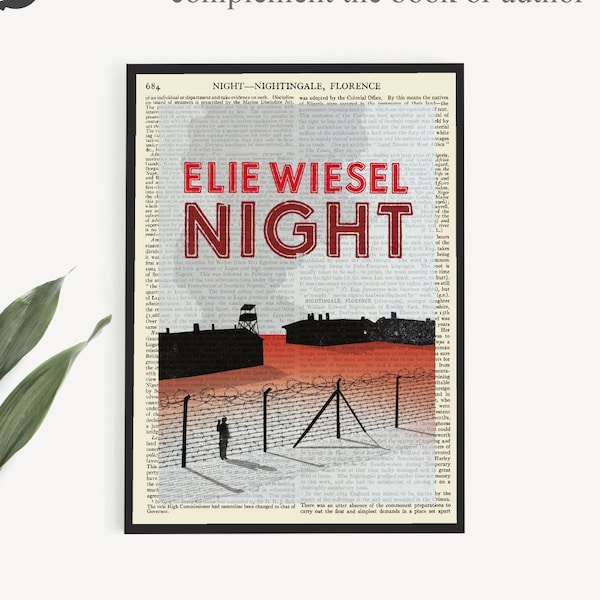 Printable 'Night' Book Cover Art Print on Vintage Encyclopedia Page, Elie Wiesel Night Poster, Home Study Wall Art Decor