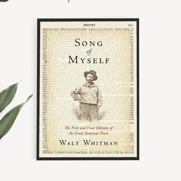 Printable 'Song Of Myself' Poetry Book Cover Art Print, Walt Whitman Poet Gifts, School Wall Decor, Instant Download Classroom Wall Art