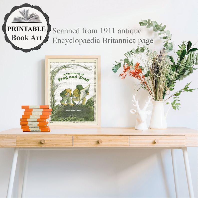 Printable 'Frog and Toad' Book Poster Print on Old Encyclopaedia Page, Kids Room Decor, Children's Book Wall Art Gift, Classroom Wall Decor image 4