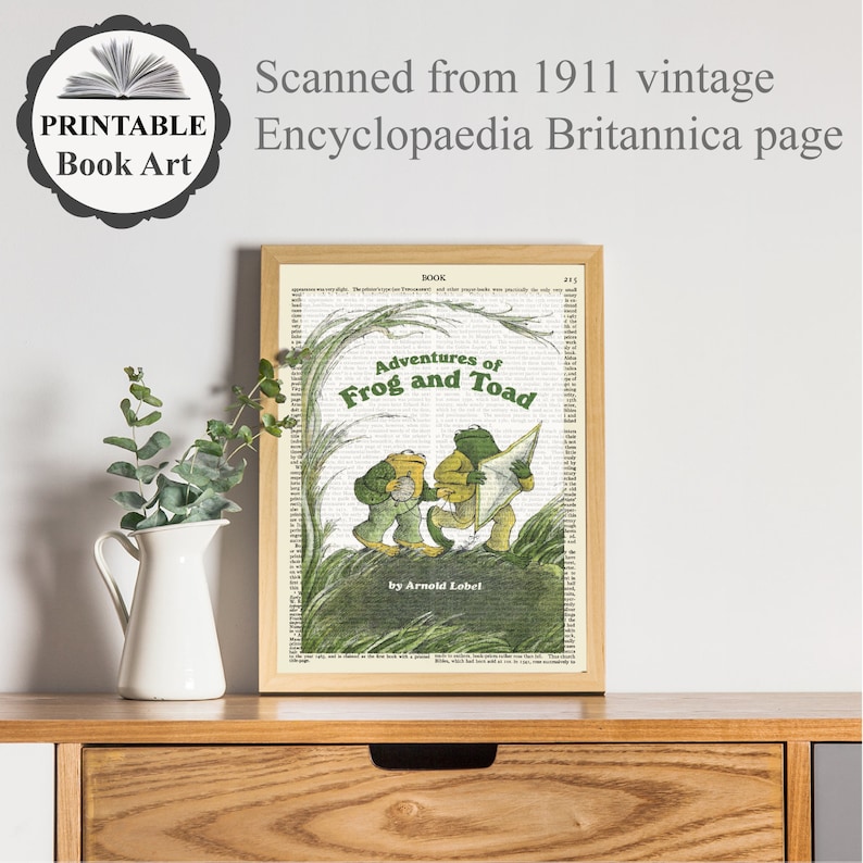 Printable 'Frog and Toad' Book Poster Print on Old Encyclopaedia Page, Kids Room Decor, Children's Book Wall Art Gift, Classroom Wall Decor image 3