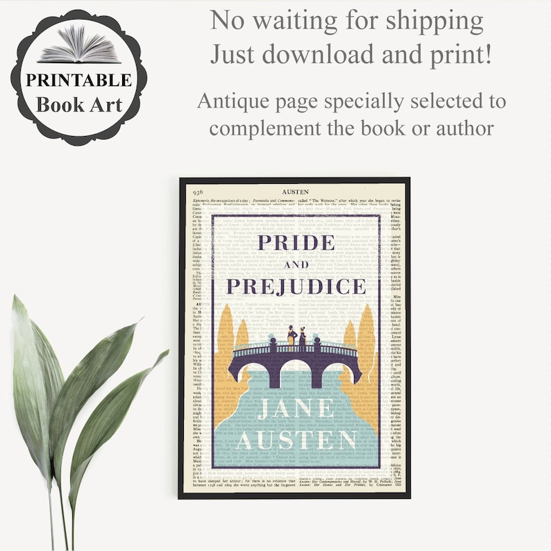 Pride and Prejudice Printable Book Cover Art on Vintage Austen - Etsy UK