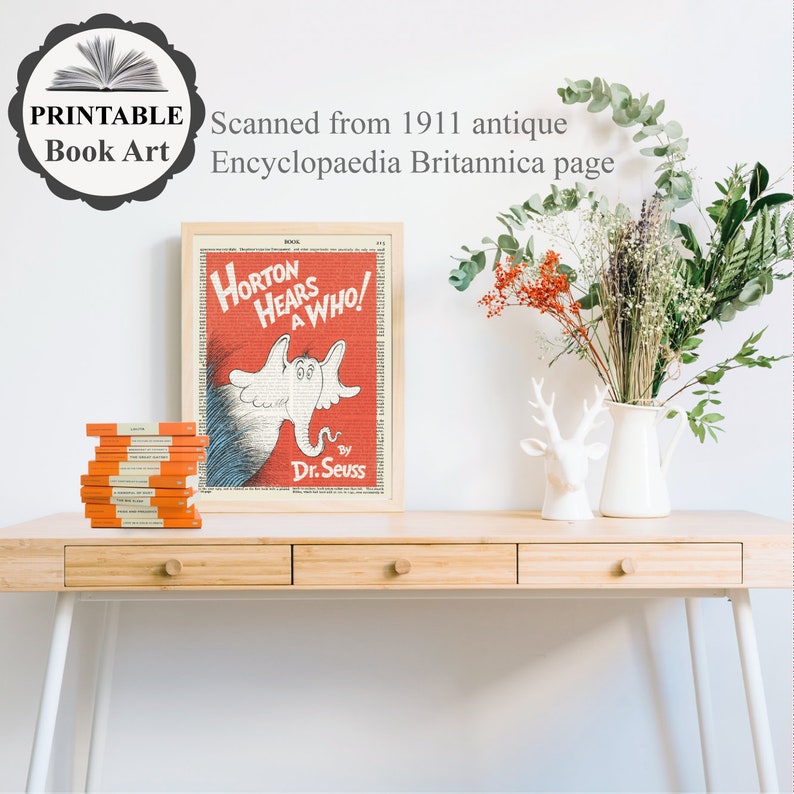Affordable Kids Room Wall Art Print Toddler Nursery Decor Printable /'Horton Hears A Who/' Book Cover Art Print on Old Page