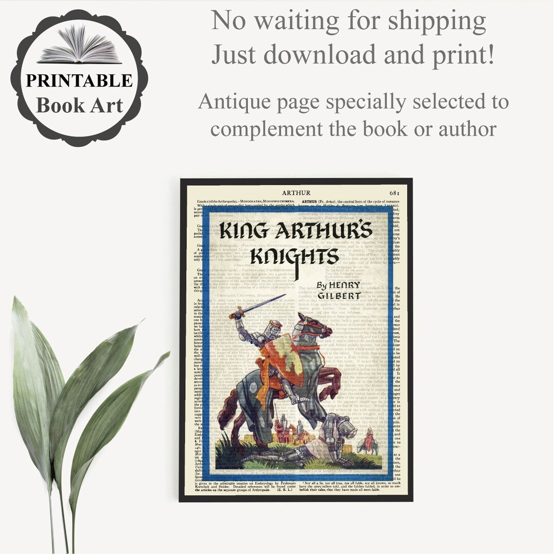 Printable 'king Arthurs Knights', Book Cover Print on Old Page, Boys Room Wall Art, Children's ...