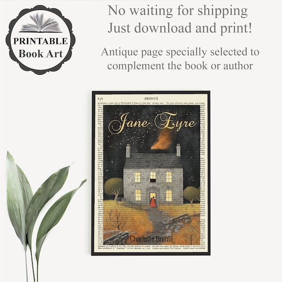 Printable Jane Eyre Book Cover Poster Print On Old Page, Instant Download, Jane Eyre Gift, Bronte Poster Prints, English Literature Wall Art