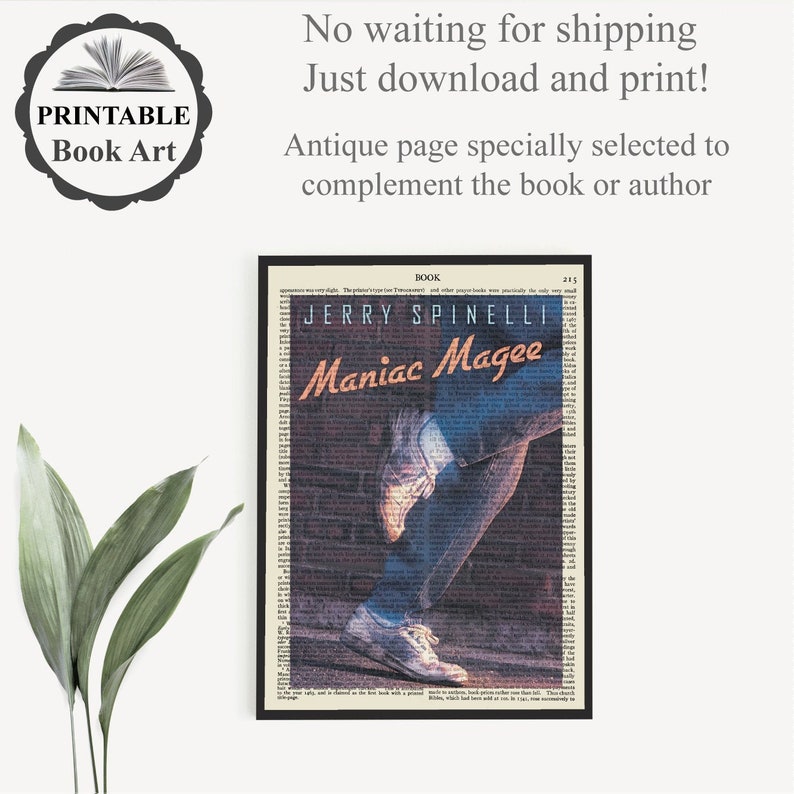 Printable Book Cover Poster Maniac Magee, Young Adult Fiction Prints, School Classroom Wall Art Print Decor, Back To School Book Lover Gift image 1