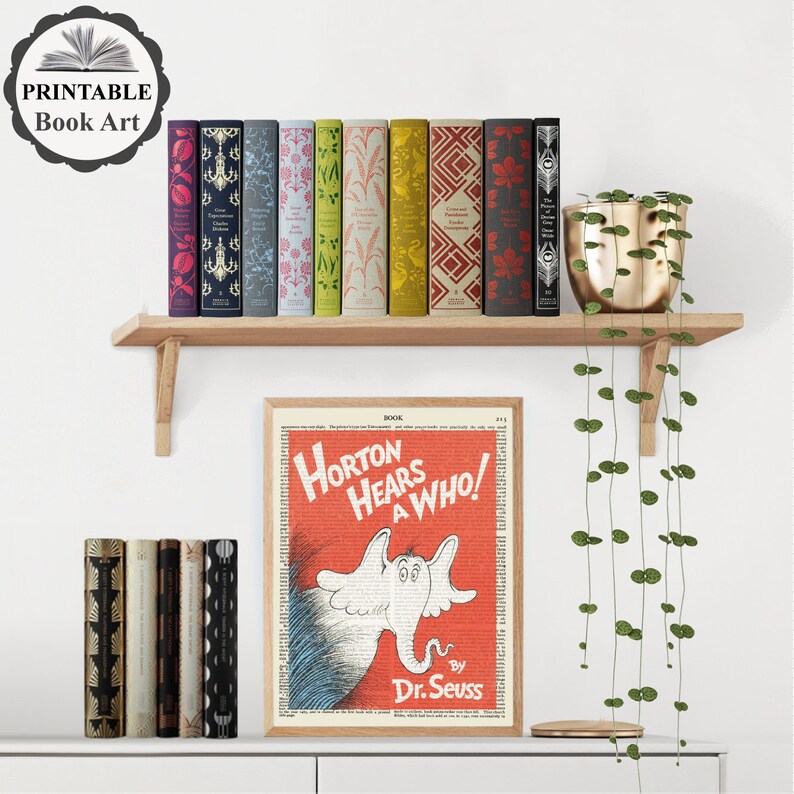 Affordable Kids Room Wall Art Print Toddler Nursery Decor Printable /'Horton Hears A Who/' Book Cover Art Print on Old Page