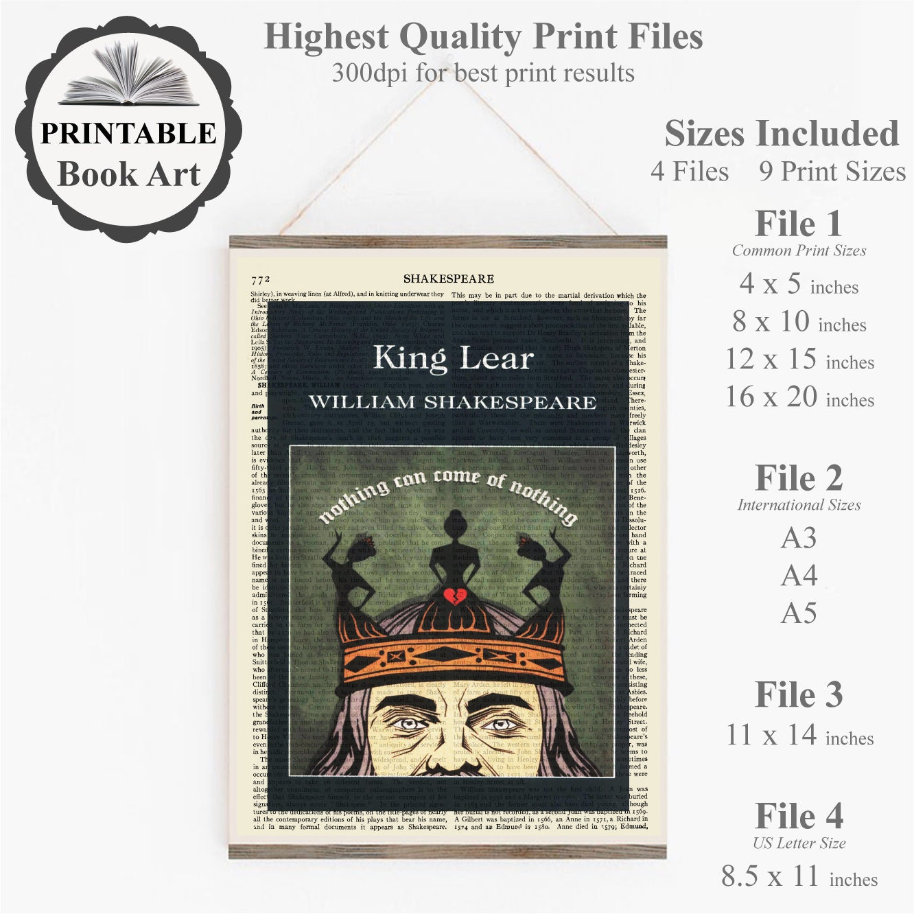 A Printable 'king Lear' Print, Shakespeare Book Cover Art, Theatre