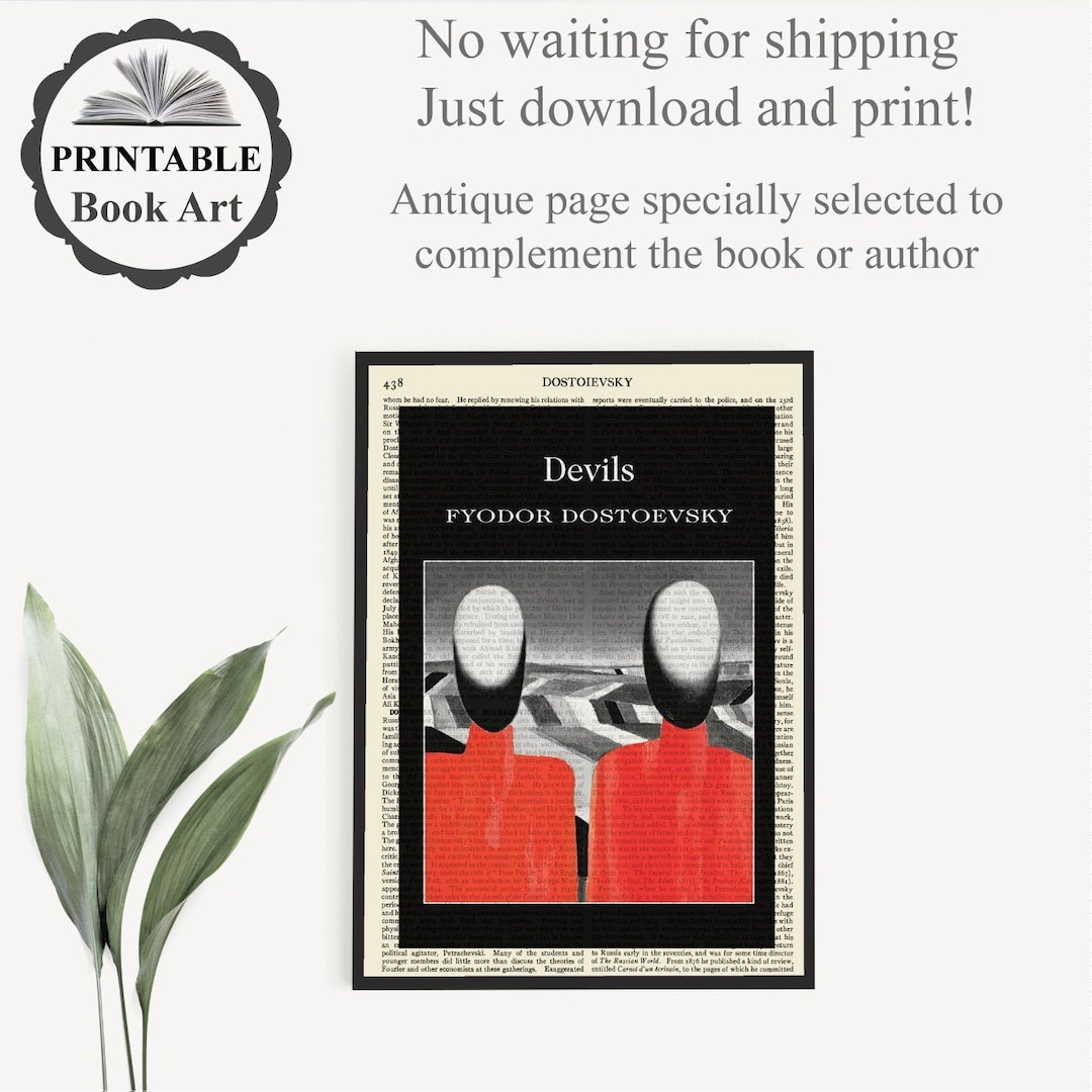 Printable 'devils' Book Cover Art on Vintage Page, Dostoevsky Book ...